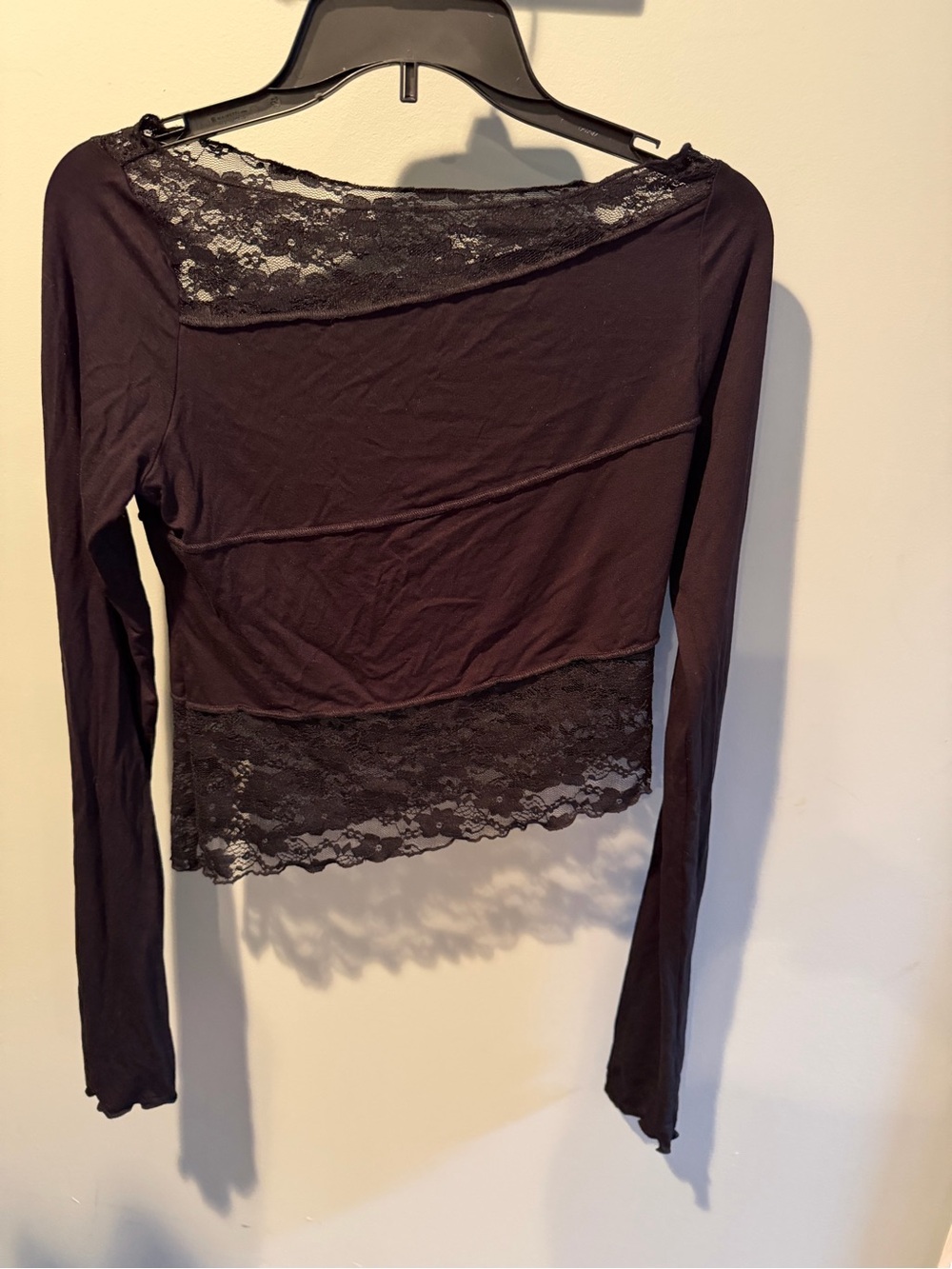 silence + noise Black Long Sleeve Lace-Trim Asymmetric Top